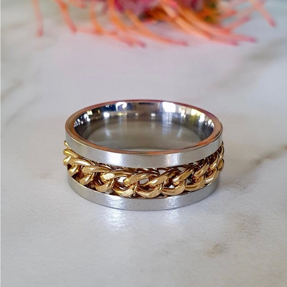18k gold Unisex titanium chain spinner ring